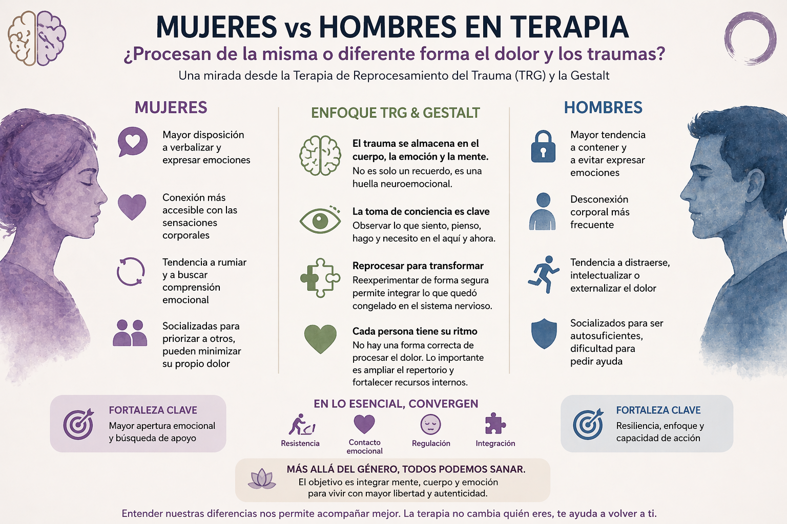 Mujeres vs hombres en terapia: ¿procesan de la misma o de diferente manera el dolor y los traumas?